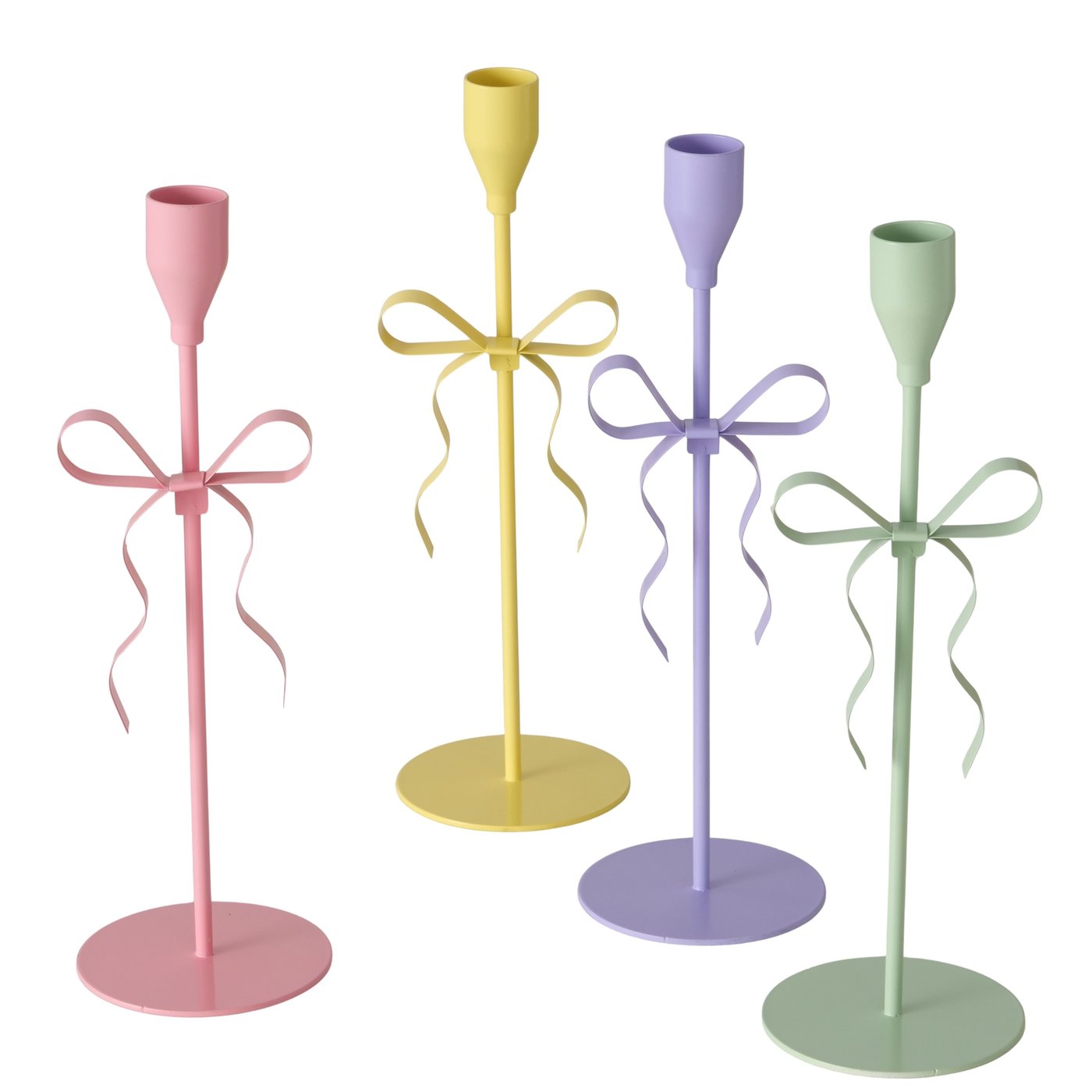 Kerzenleuchter Schleifenzauber 4er Set Metall Gelb Grün Lila Rosa