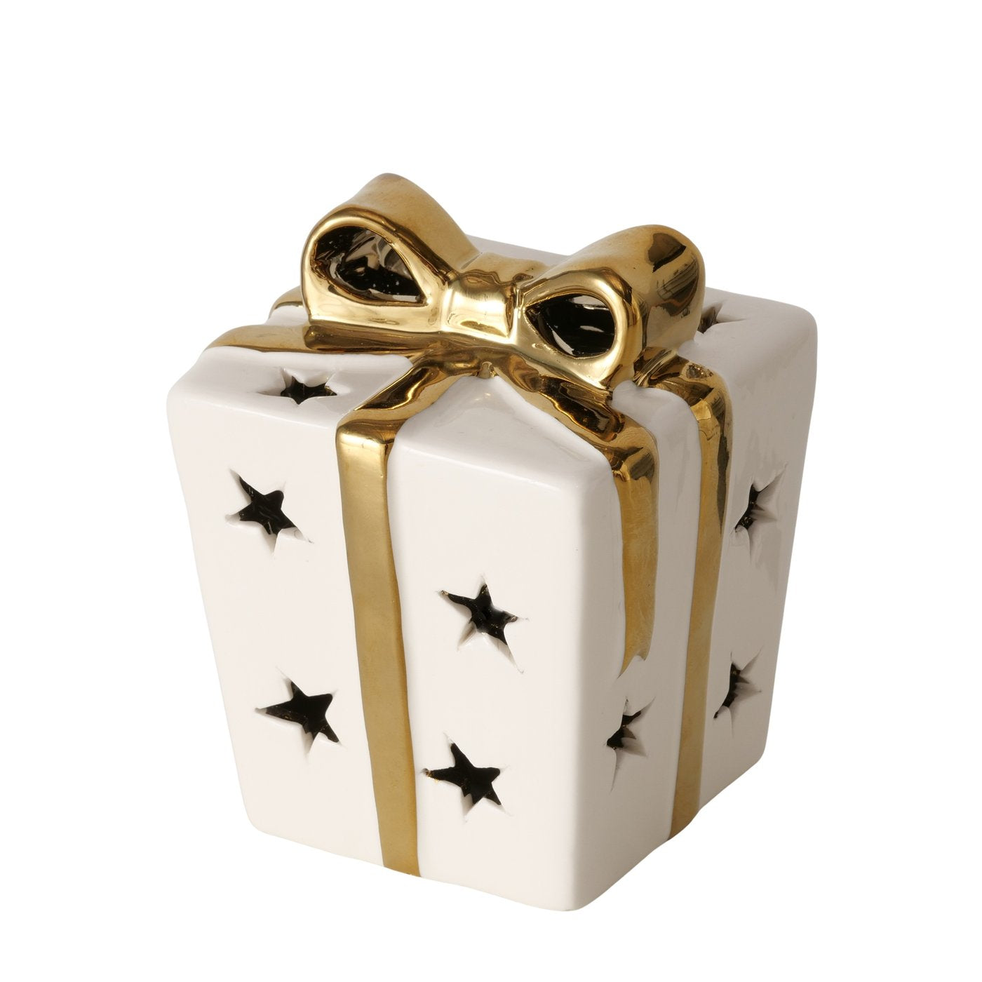 LED Deko Geschenkbox Elina Keramik Weiß Gold Geschenkform