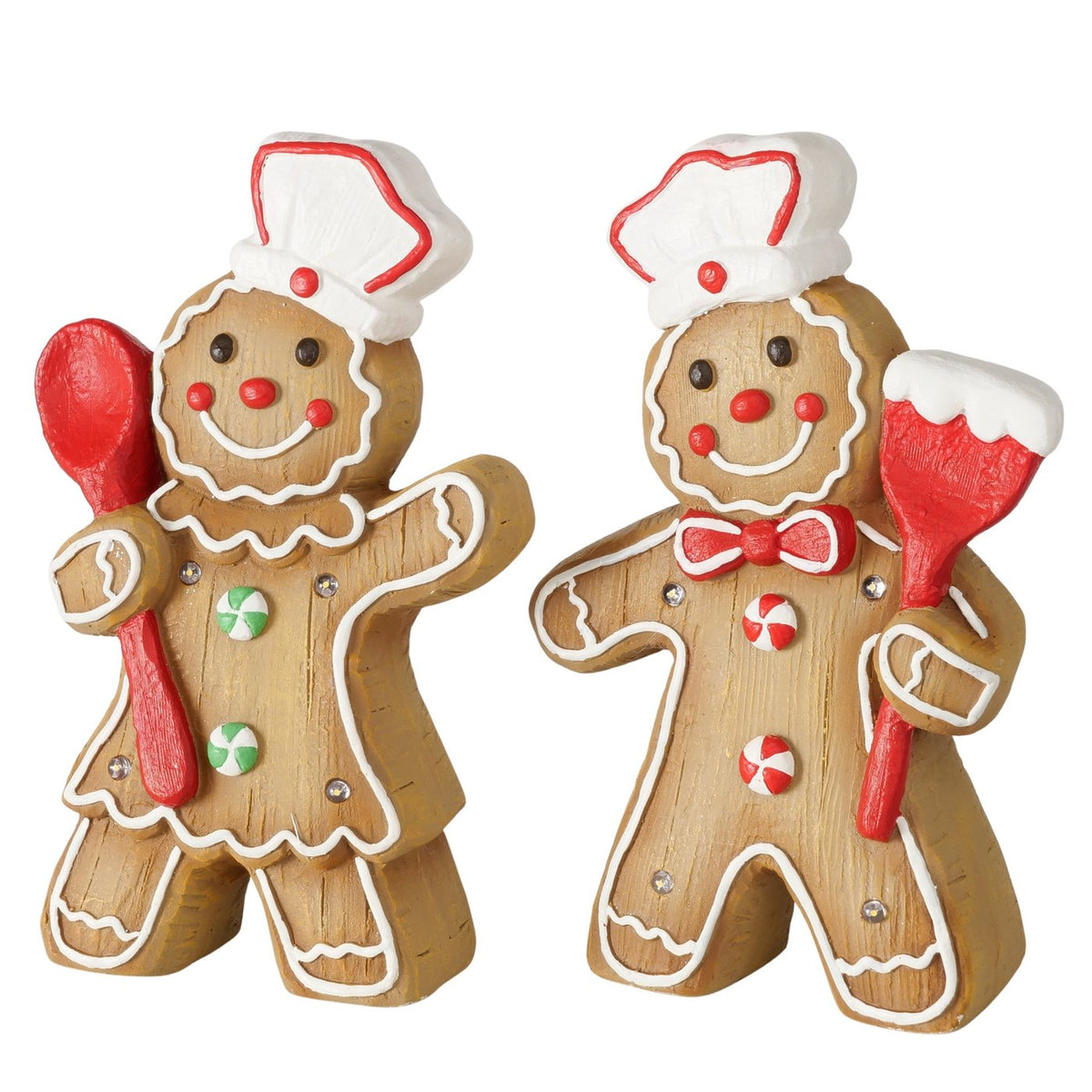 LED Weihnachtsfiguren Lebkuchenbäcker Nelly 2er Set Braun Rot 34 cm