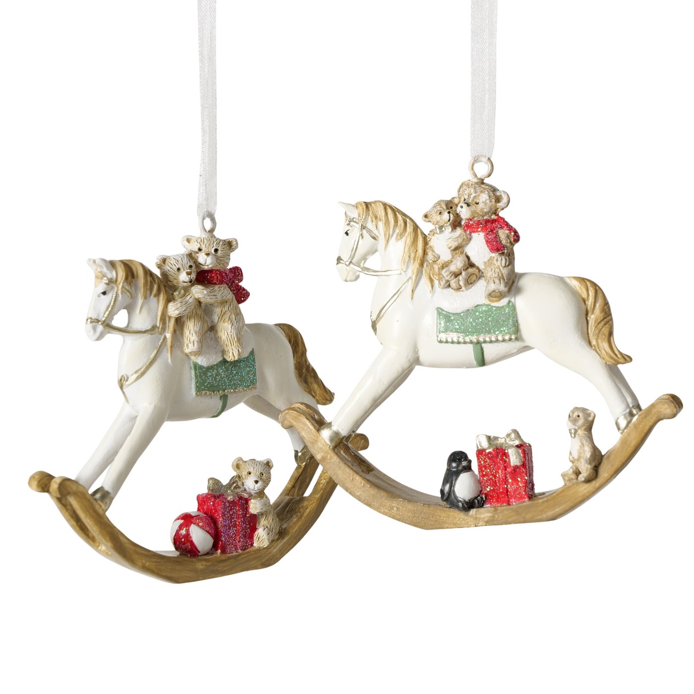 Weihnachtsanhänger Teddypferdchen 2er Set Schaukelpferd mit Bären