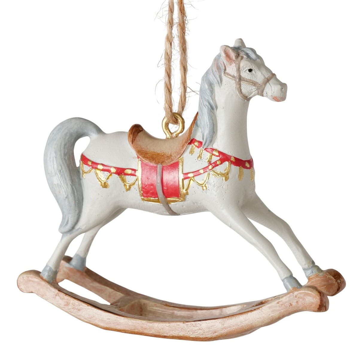 Weihnachtsanhänger Cavallo Schaukelpferd Cremeweiß 2er Set 7,2 cm