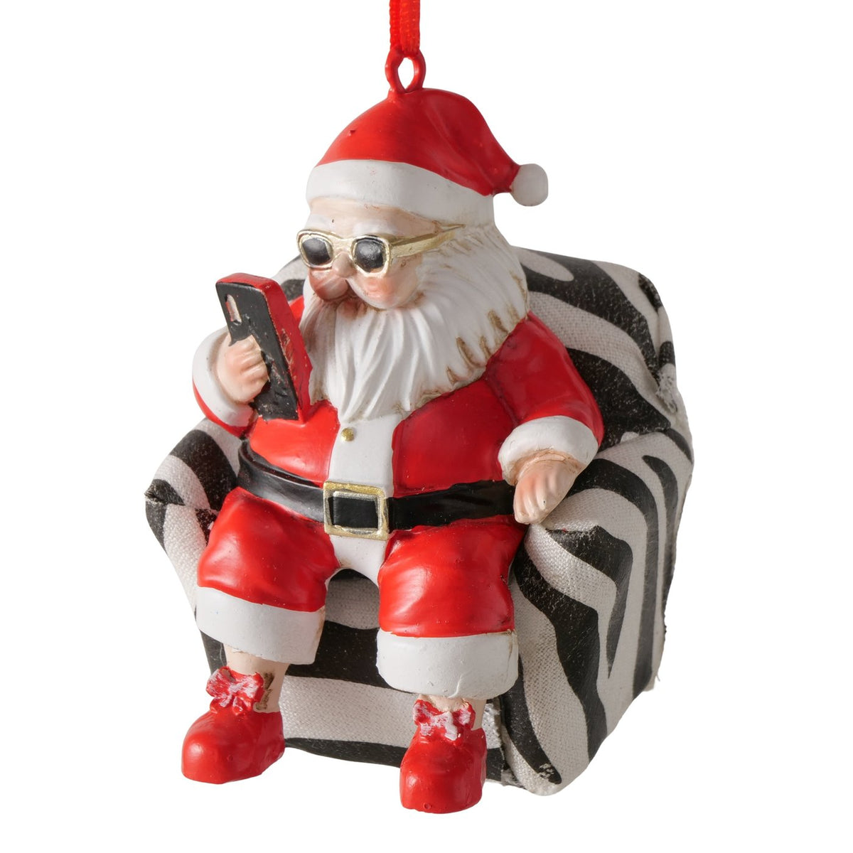 Weihnachtsanhänger Santa Lounge im Zebra Sessel 2er Set rot 9 cm