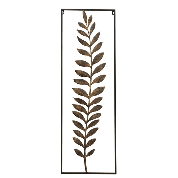 Artistiek wandobject 'Magic Leaves' - Diverse bladeren, donkerbruin &amp; antiek goud, beschilderd ijzer