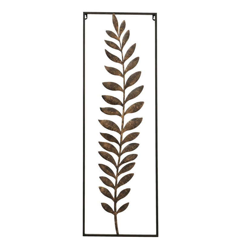 Artistic wall object 'Magic Leaves' - Several leaves, dark brown &amp; antique gold, painted iron