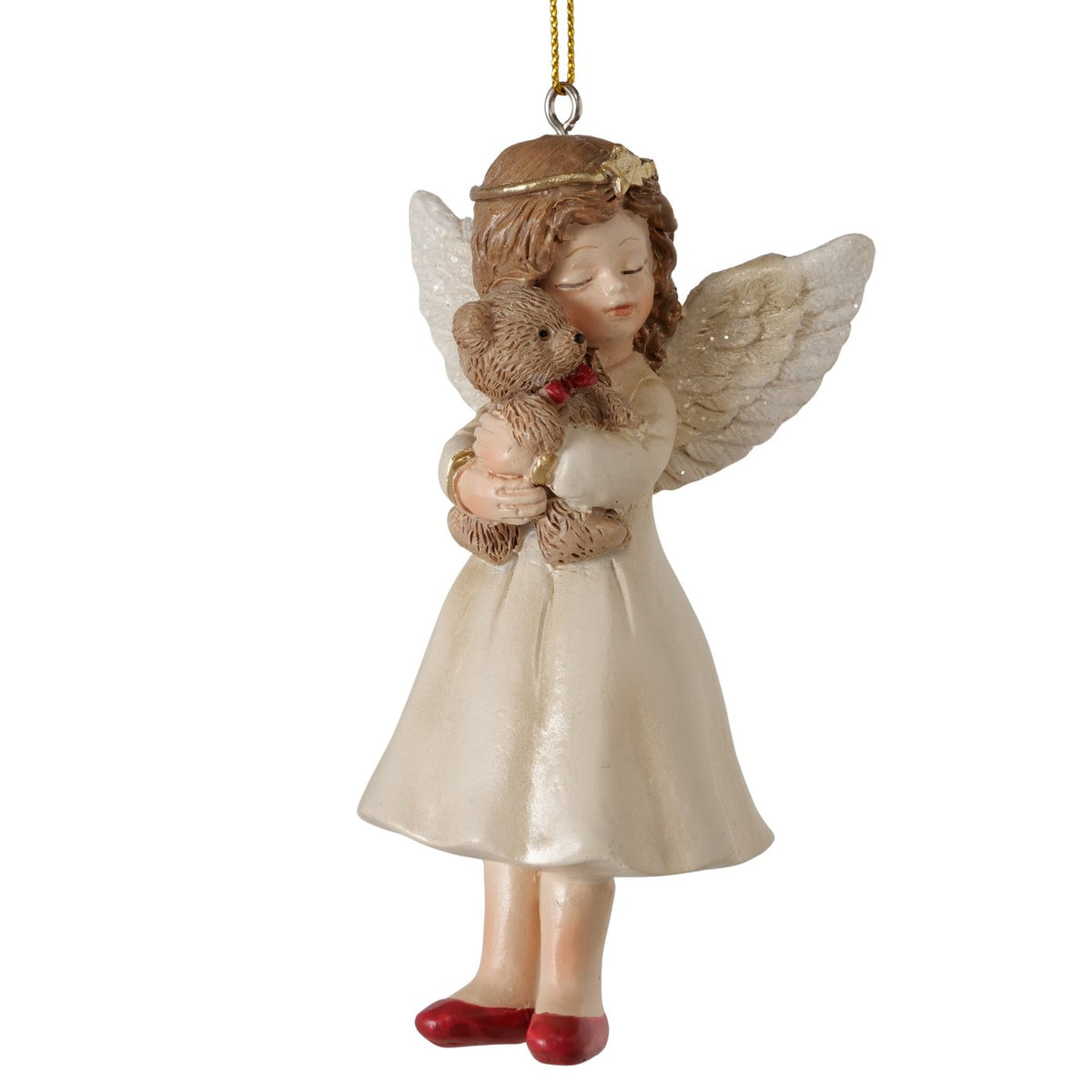 Weihnachtsanhänger Himmelsfreunde Engel mit Bär 2er Set cremeweiß 11 cm