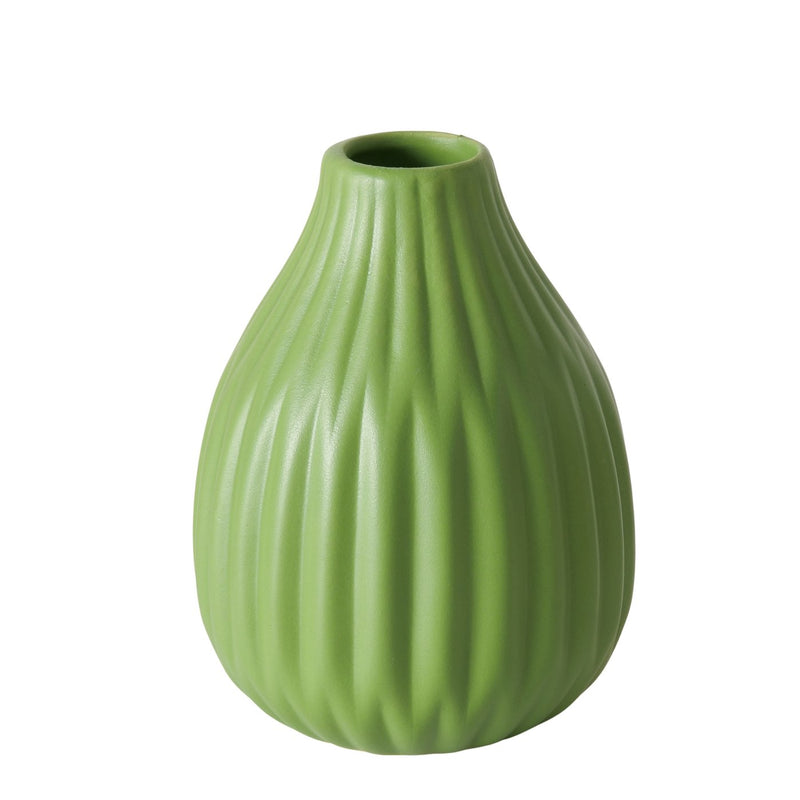 Vase Esko – 3er Set in frischem Grün Keramik Matt Geriffelt