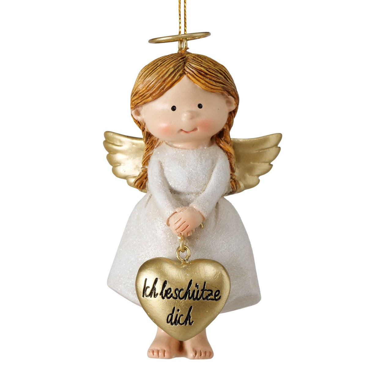 Weihnachtsanhänger Schutzengel Harriet mit Herz 2er Set gold weiß 9 cm