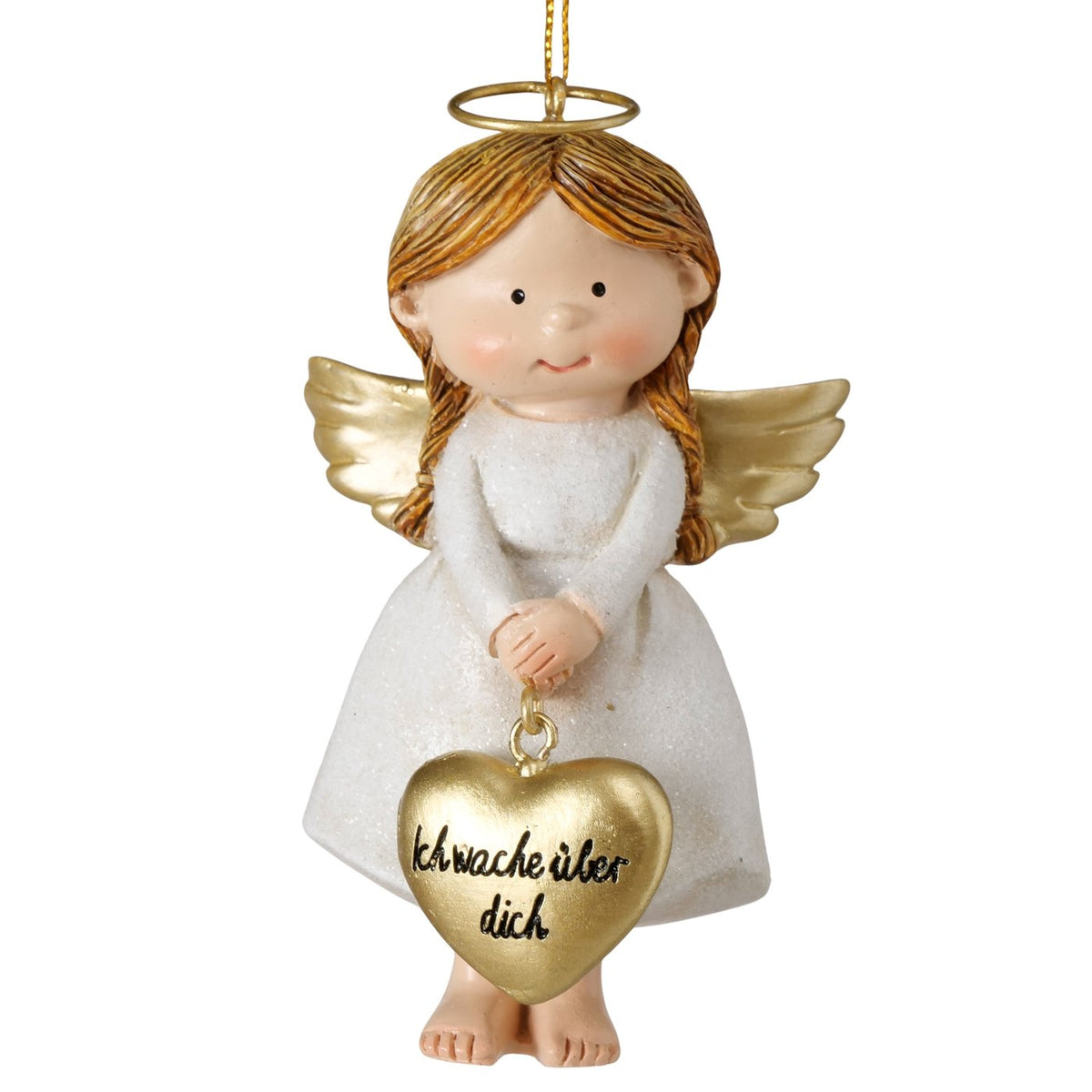 Weihnachtsanhänger Schutzengel Harriet mit Herz 2er Set gold weiß 9 cm