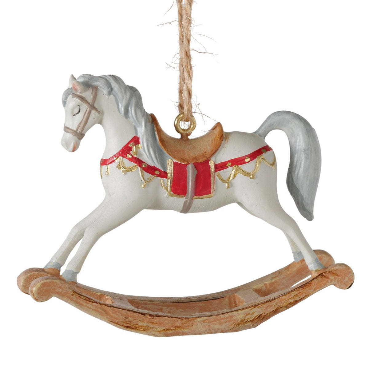Weihnachtsanhänger Cavallo Schaukelpferd Cremeweiß 2er Set 7,2 cm