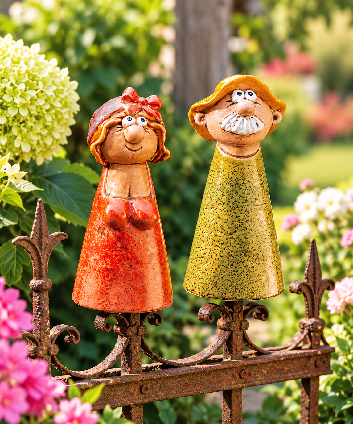 Zaunfiguren Hans und Hilde 2er Set Rot Grün 20 cm