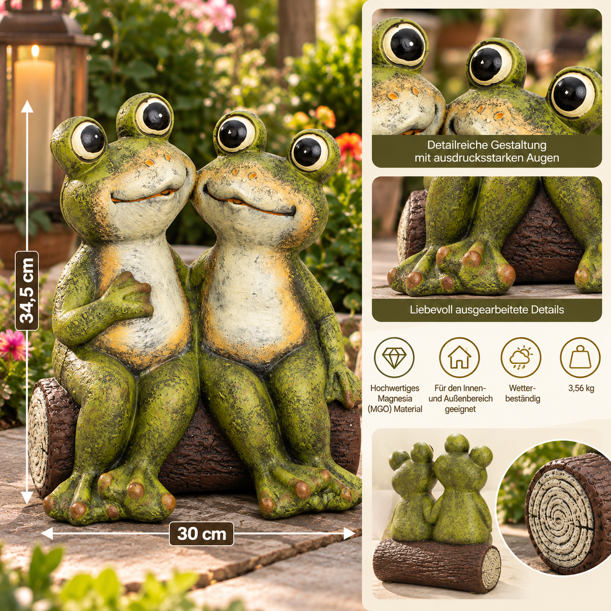 Dekofigur Froschpaar Frido und Flora Magnesia Grün 34cm