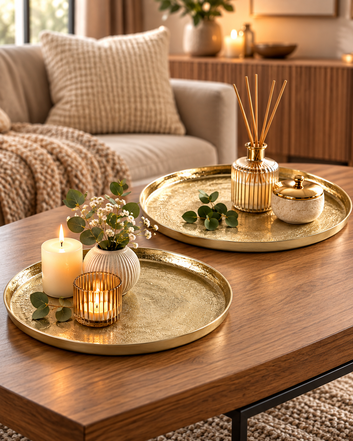 Tablett Set Neska Gold Aluminium Rund 2 teilig