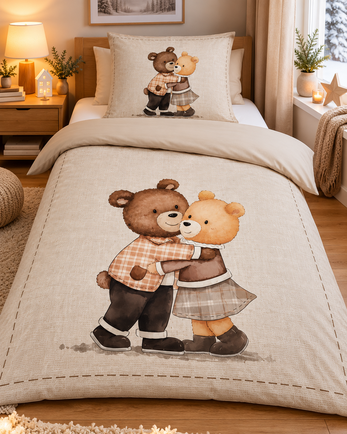Henry knuffelbeer omkeerbaar beddengoed 135x200 beer design beige katoenmix
