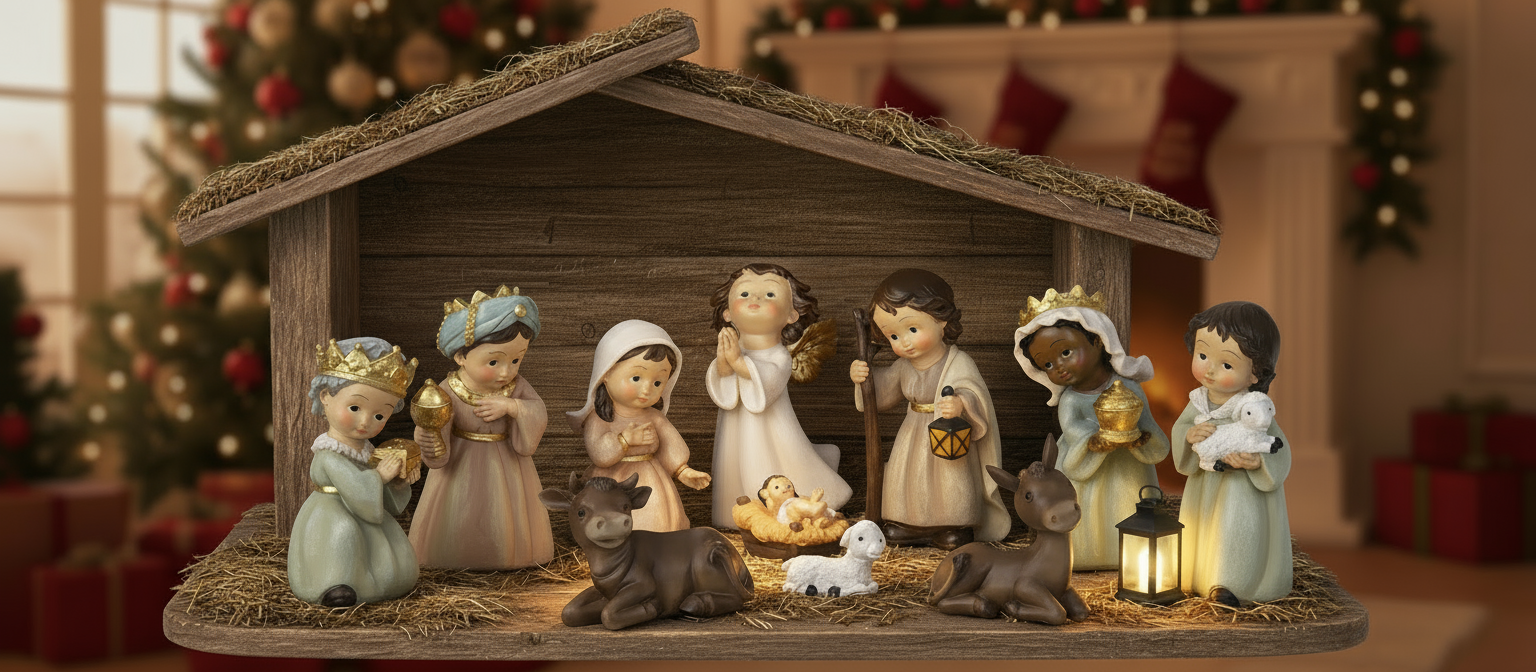 Weihnachtskrippen Set Heilige Familie 11tlg Krippenfiguren Handbemalt