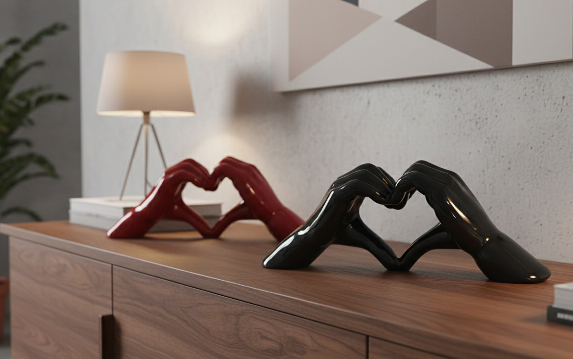 Dekofigur Amora Herzhand Keramik Schwarz oder Rot