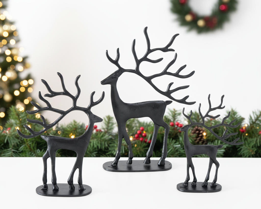 Hirschfiguren Set Nero in Mattschwarz 3-teilig Modern Weihnachtsdeko