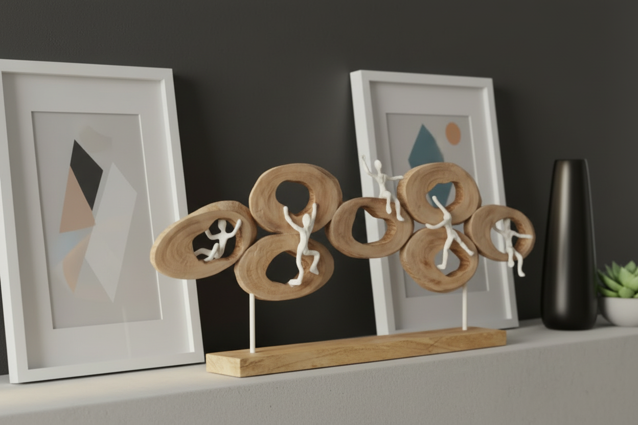 Skulptur Lebenskreis Mangoholz Deko Figur Natur Modern 73cm