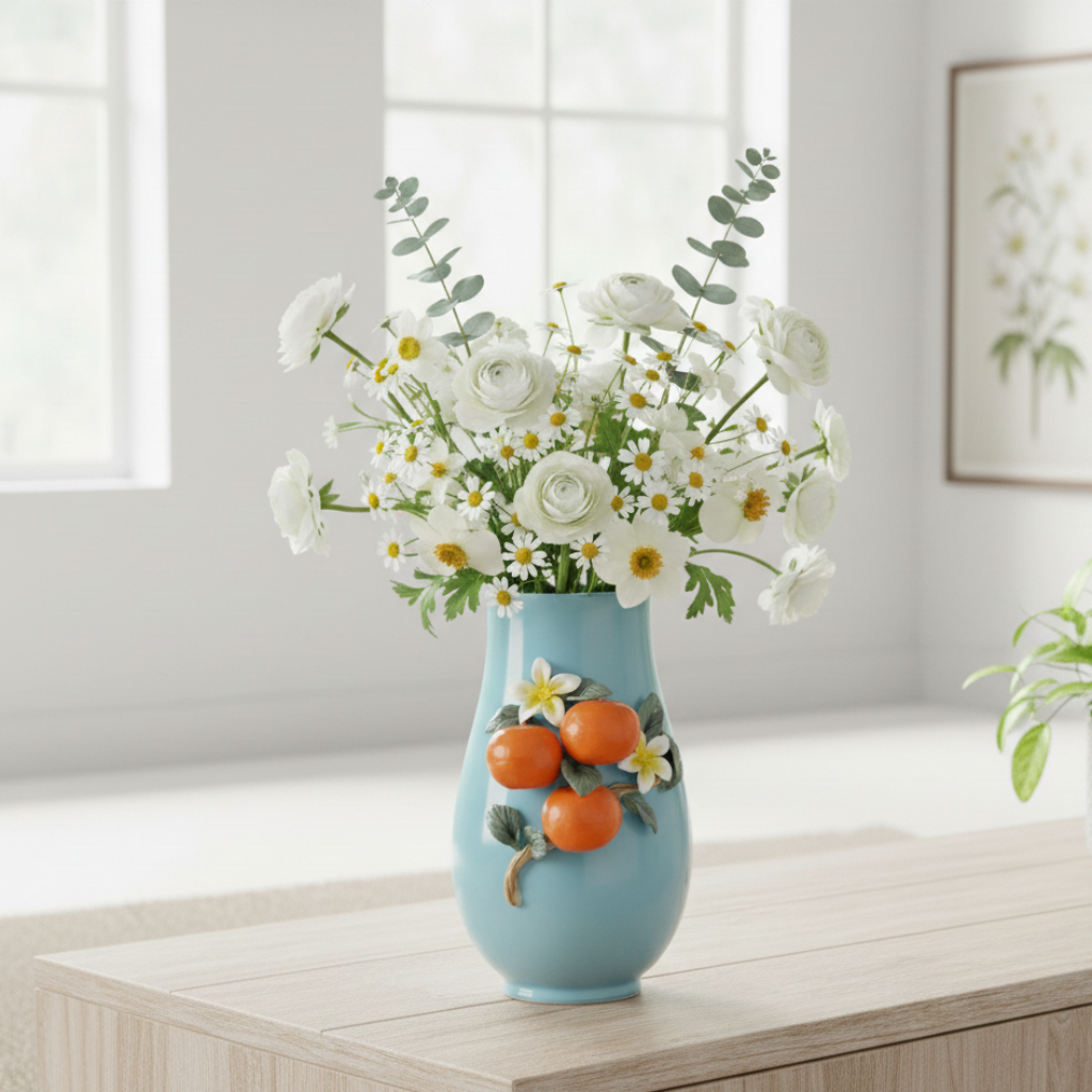 Keramikvase Bella Arancia Türkis Orange 19cm Porzellan Mediterran