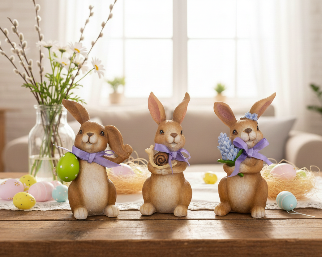 Osterhase Lino 3er Set stehend Dekofiguren mit Schleife