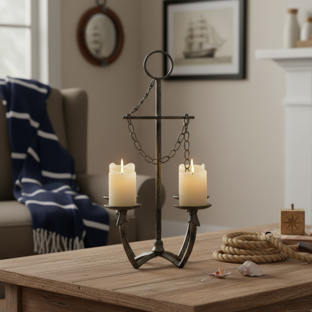 Kerzenleuchter Anchor aus Gusseisen handgefertigt braun matt
