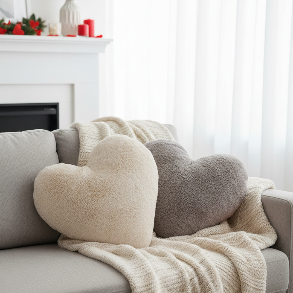 Herzkissen Amora Samtoptik Dekokissen creme grau 2er Set