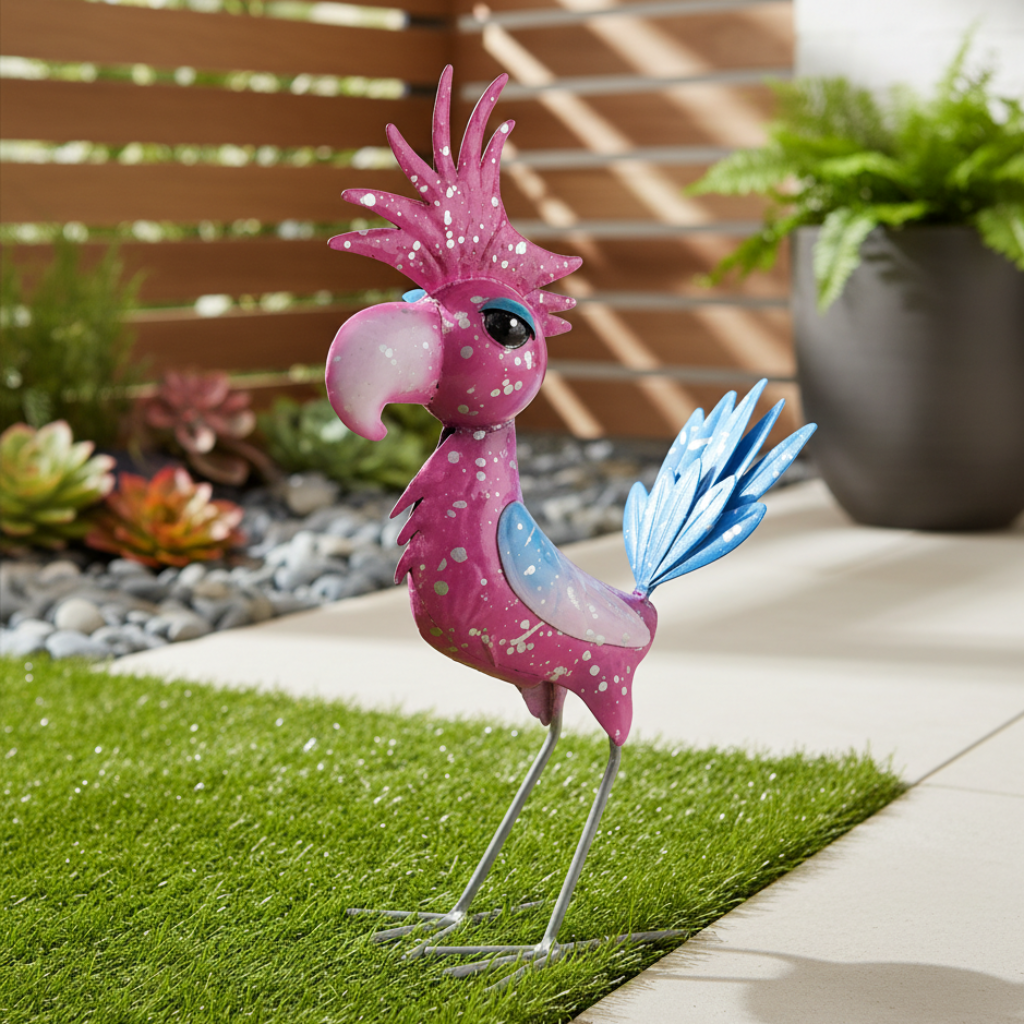 Metall Deko Vogel Jekyll Pink Lila Gartenfigur