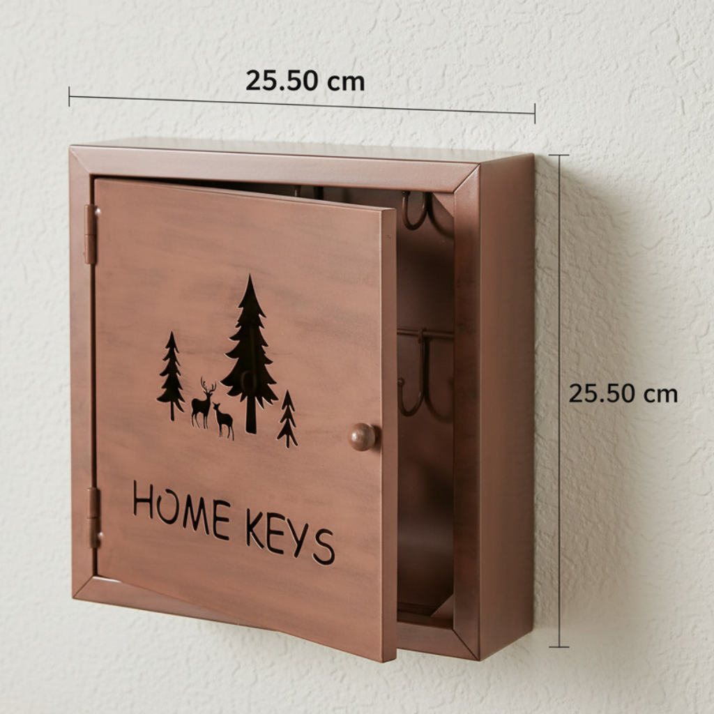 Schlüsselkasten Waldmotiv Hirsche Metall Braun 25cm