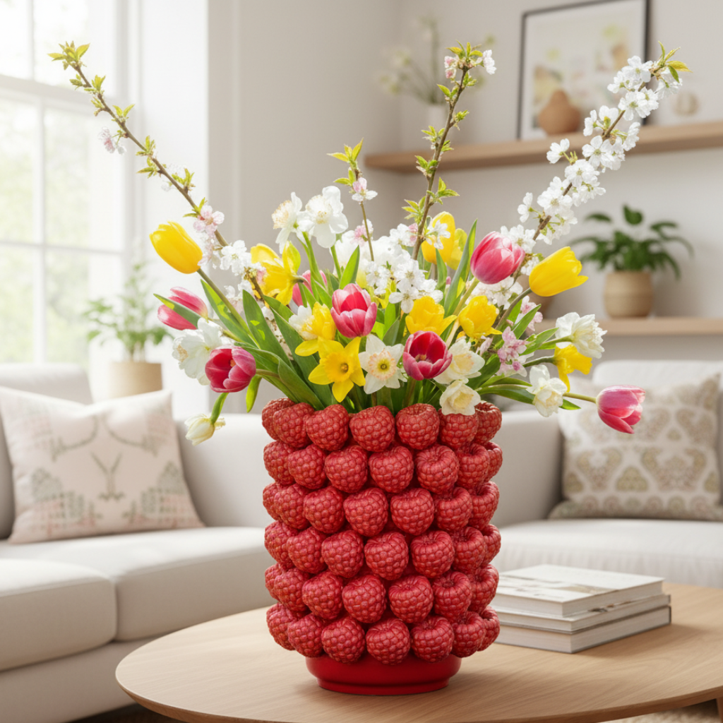 Rubenia Himbeer Vase Rot Keramik Relief Design