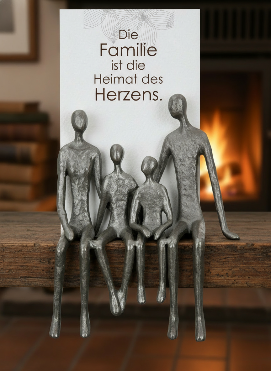Kantensitzer Skulptur Familie Heimat des Herzens Eisen Brüniert