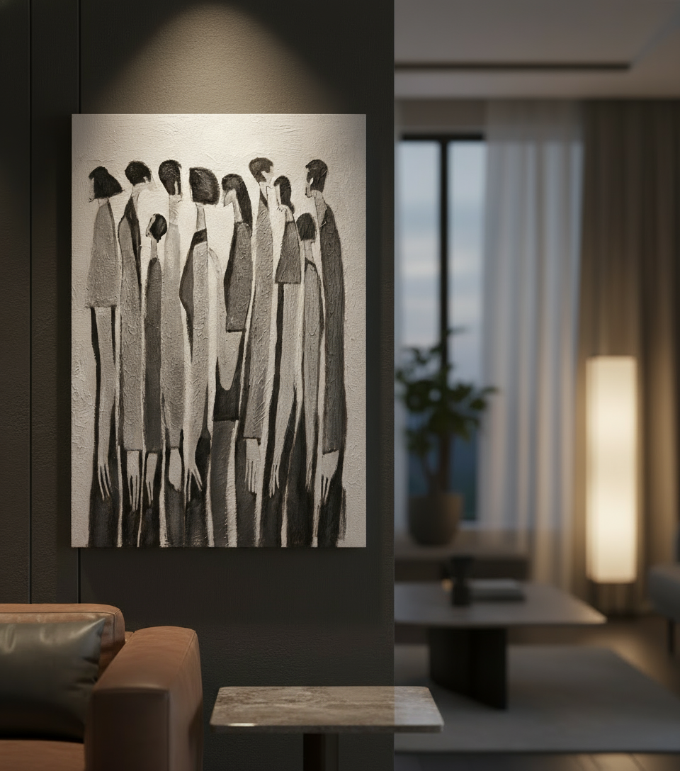 Wandbild Begegnung der Schatten Handgemalt Leinwand