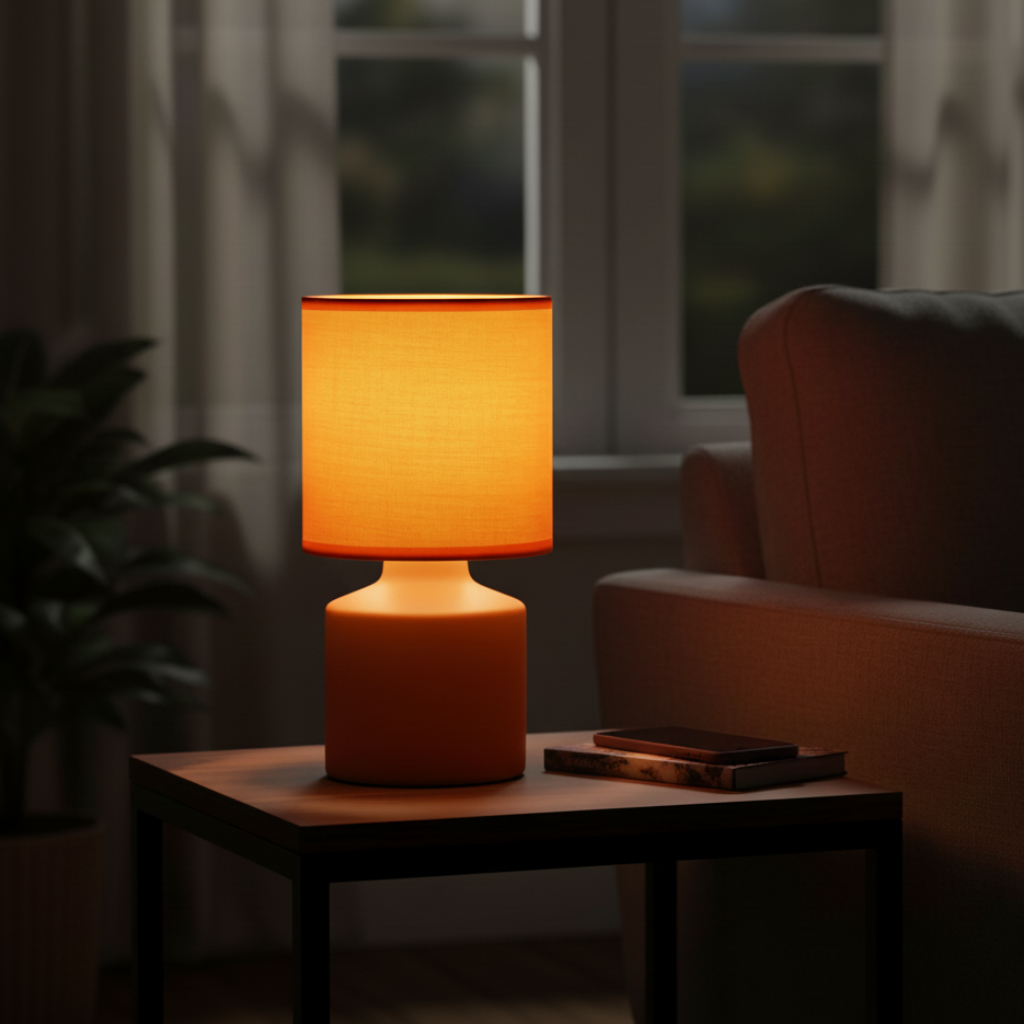Alabama Sunset Table Lamp Orange Ceramic Textile Shade E14 26cm