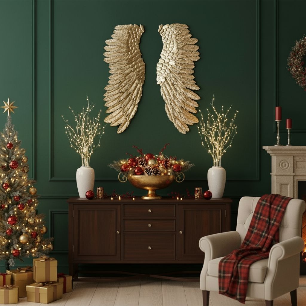 Engelsfluegel Wanddekoration Gold Metall 115cm