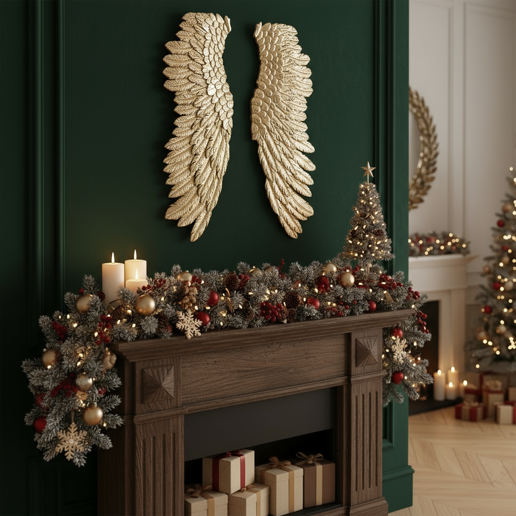 Engelsfluegel Wanddekoration Gold Metall 115cm