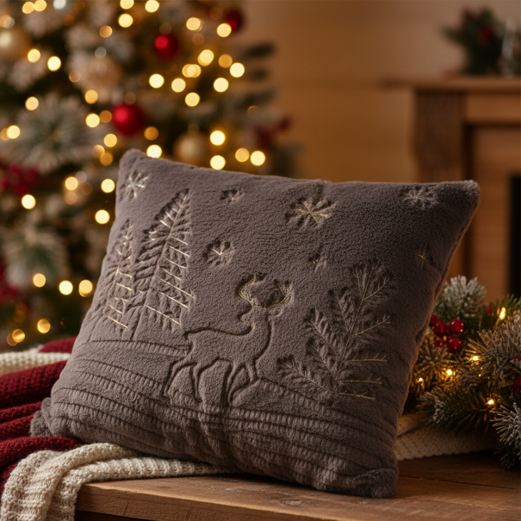 Winter decorative cushion with deer motif in beige or brown - 45x45 cm