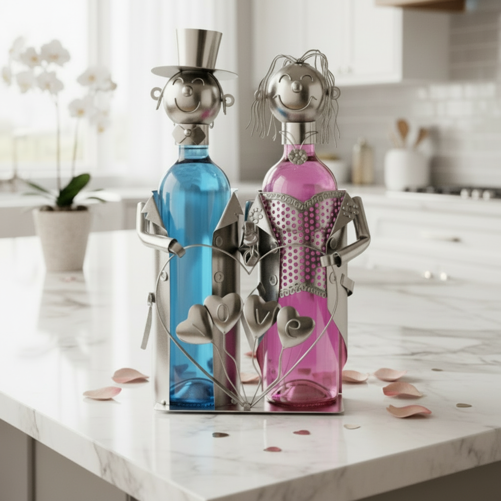 Bottle holder wedding couple silver handmade