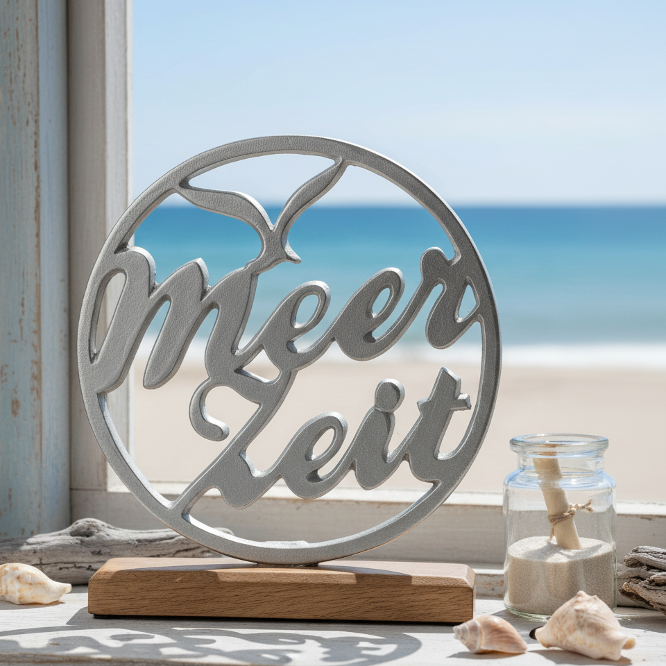 Standing relief Meerzeit made of aluminum and mango wood – Maritime decoration for the home