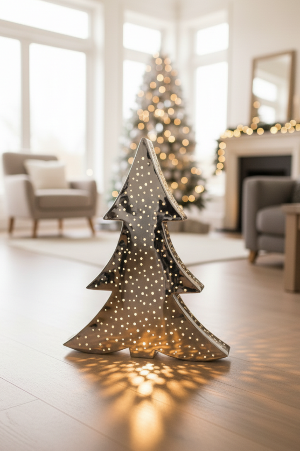 Metalen lantaarn "Silverpine" - gloeiende kerstbomen voor feestelijke elegantie, hoogte 70 cm of 90 cm