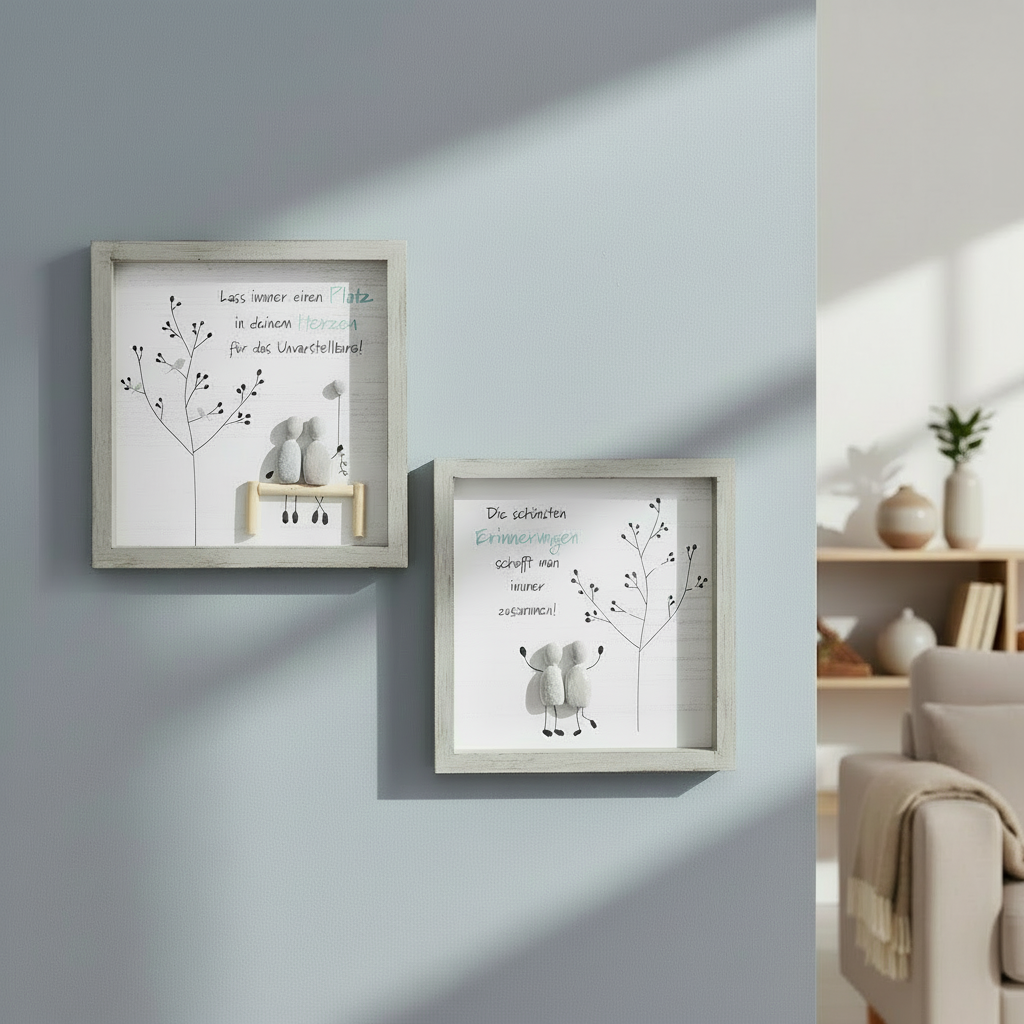 Steinherz Harmonie Steinbild Set 2er Quadratisch Deko Bild Grau