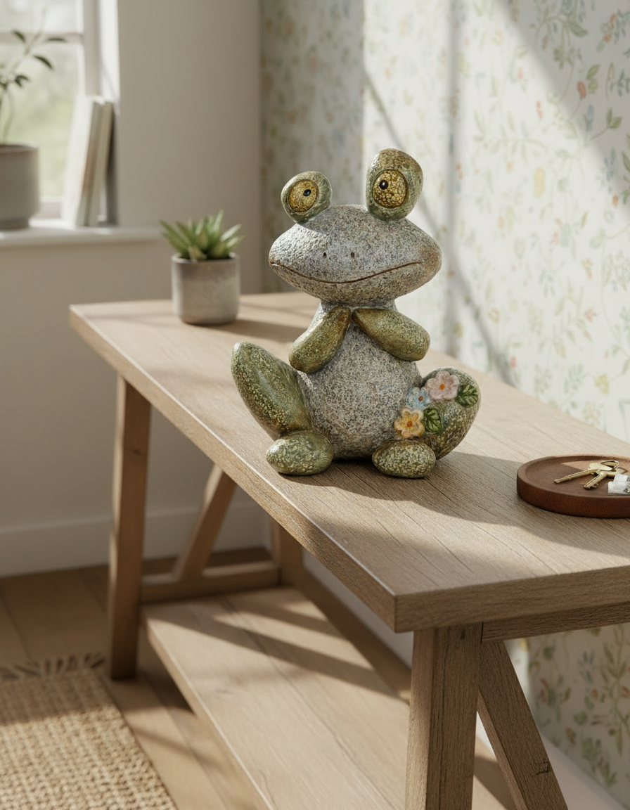 Dekofigur Steinfrosch Emil mit Blumen aus Polyresin 19cm
