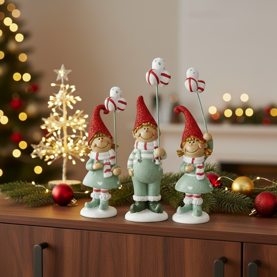 Weihnachtsfiguren Glitzerwichtel Jollytime 3er Set handbemalt 11cm