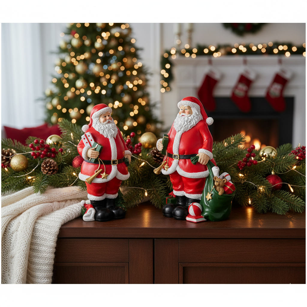 Weihnachtsfiguren Nicolás und Ruben 2er Set Weihnachtsmann Deko Rot Handbemalt 22cm