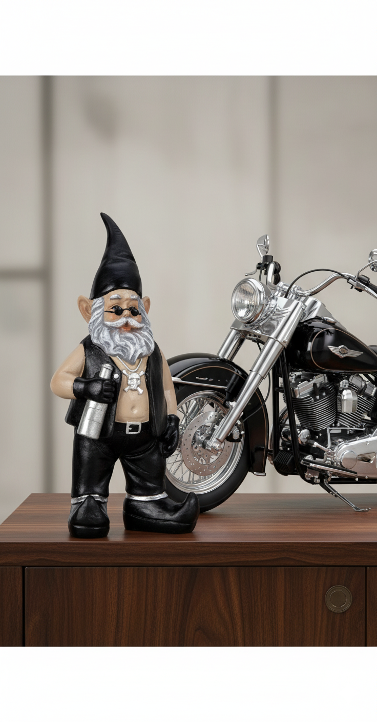 Dekofigur Rocker Zwerg Figur Schwarz 19cm Biker