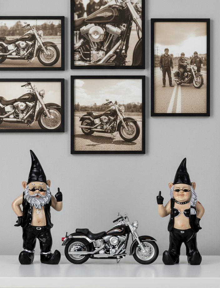 Dekofigur Rocker Zwergin Figur Schwarz 31cm Biker Lady mit Mittelfinger