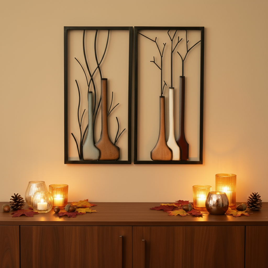 Wandbild Set Vase Herbst Winter MF Premium Edition 2 Teilig Metall