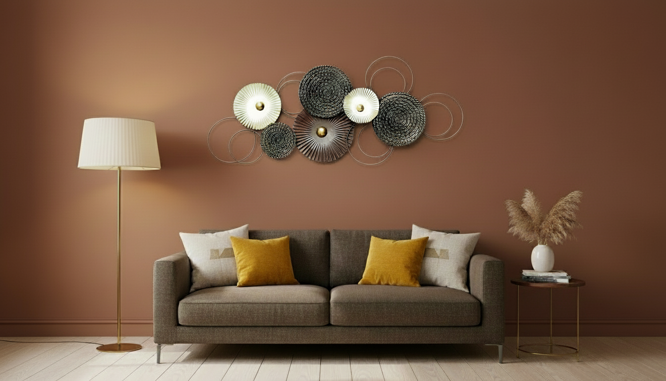 Wanddekoobjekt Sixo Braun Goldtöne Metall Wanddeko Wandschmuck Kreise 83x38 cm Deko