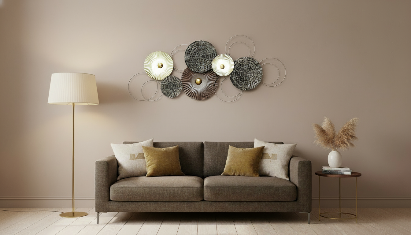 Wanddekoobjekt Sixo Braun Goldtöne Metall Wanddeko Wandschmuck Kreise 83x38 cm Deko