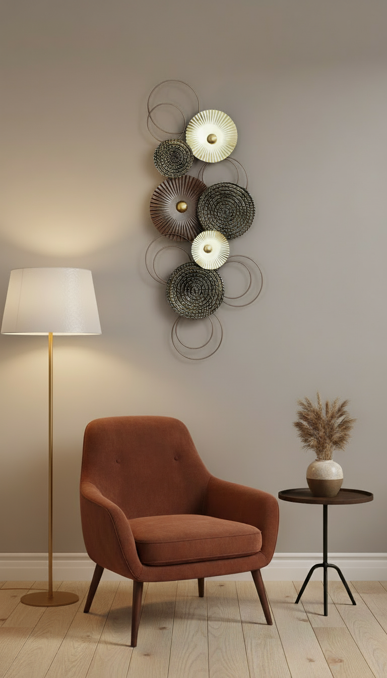 Wanddekoobjekt Sixo Braun Goldtöne Metall Wanddeko Wandschmuck Kreise 83x38 cm Deko