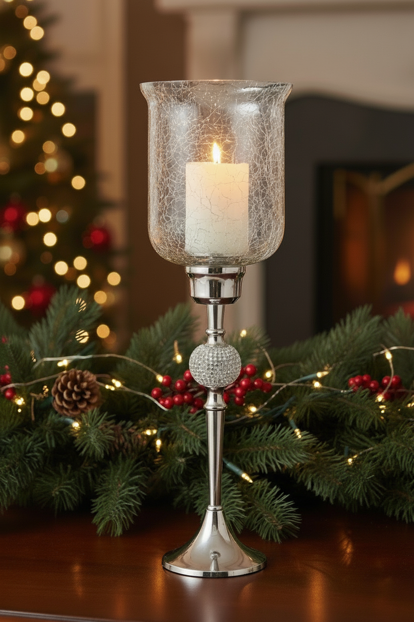 Windlicht Crystal Flair Silber Glas Aluminium 55cm