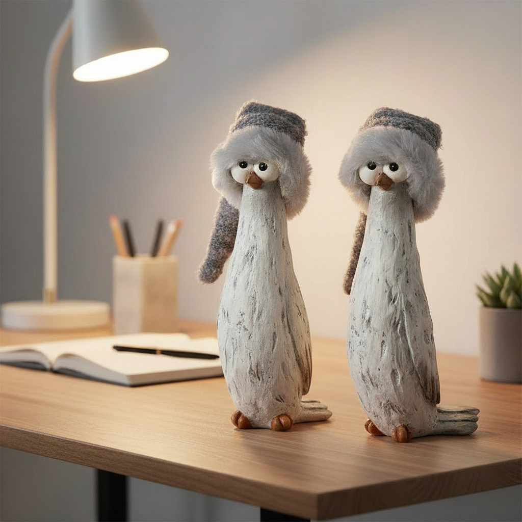 Pinguinfiguren Toffel 2er Set Winterdeko Grau Handgearbeitet
