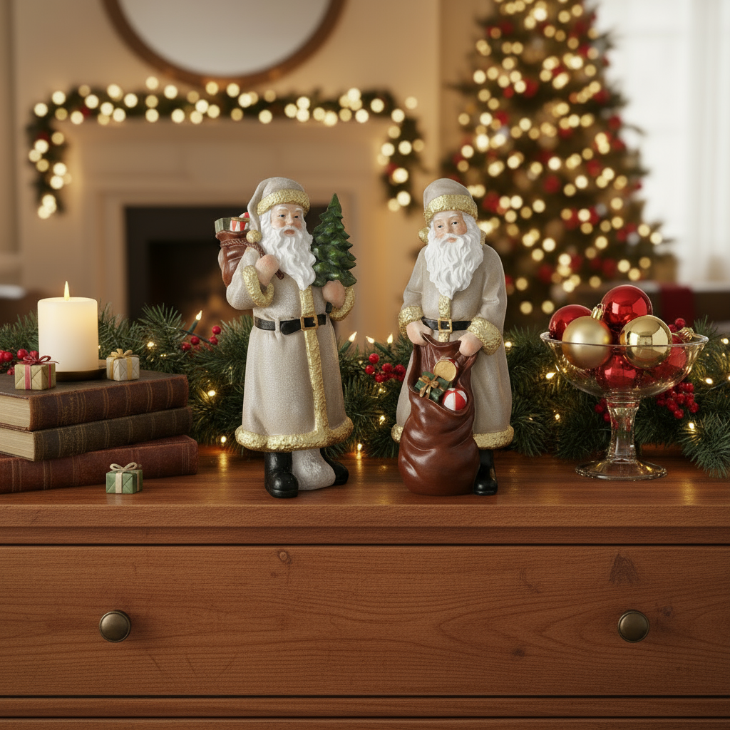 Weihnachtsmann Figur Christino 2er Set Handbemalt Beige Dekofigur 18,5cm